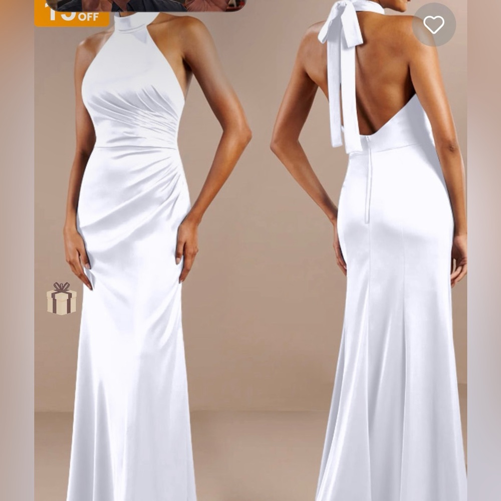NWT Missacc white satin lined dress. 50” from neck to bottom hem. Beautiful.